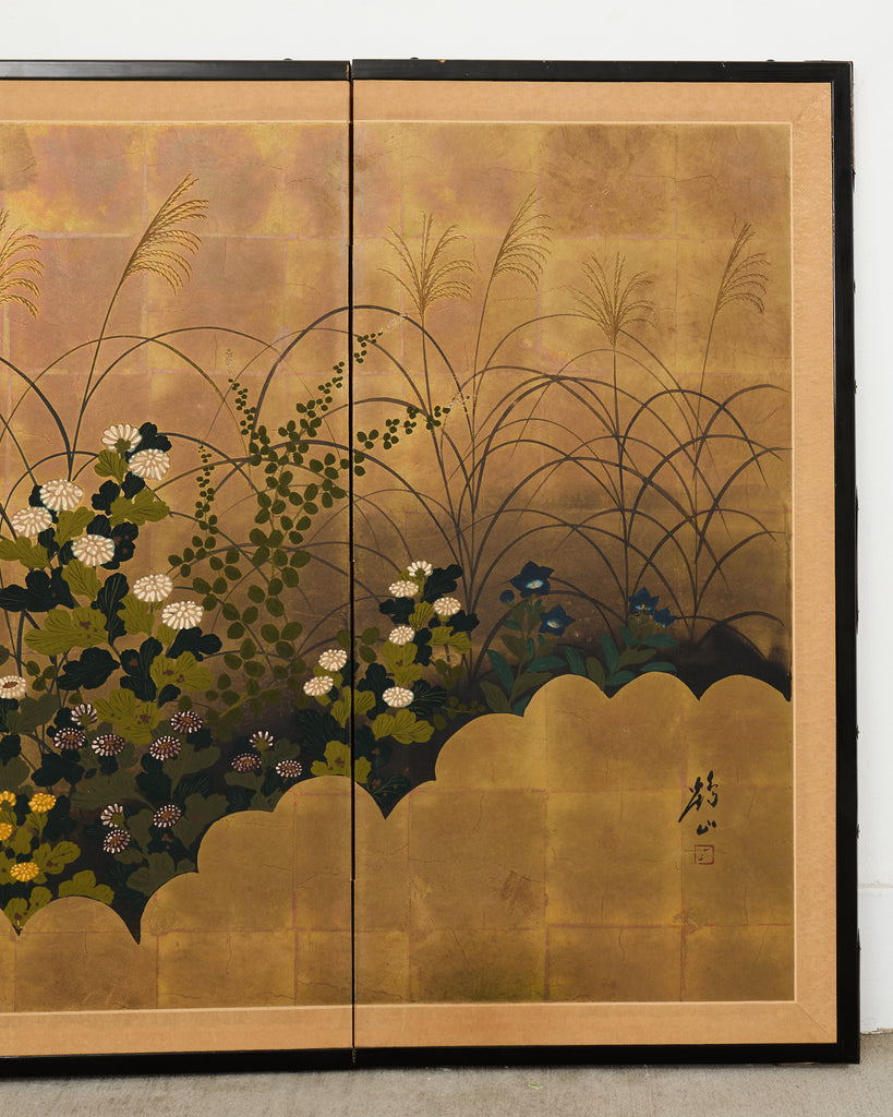 Japanese Showa Four Panel Screen Autumn Foliage