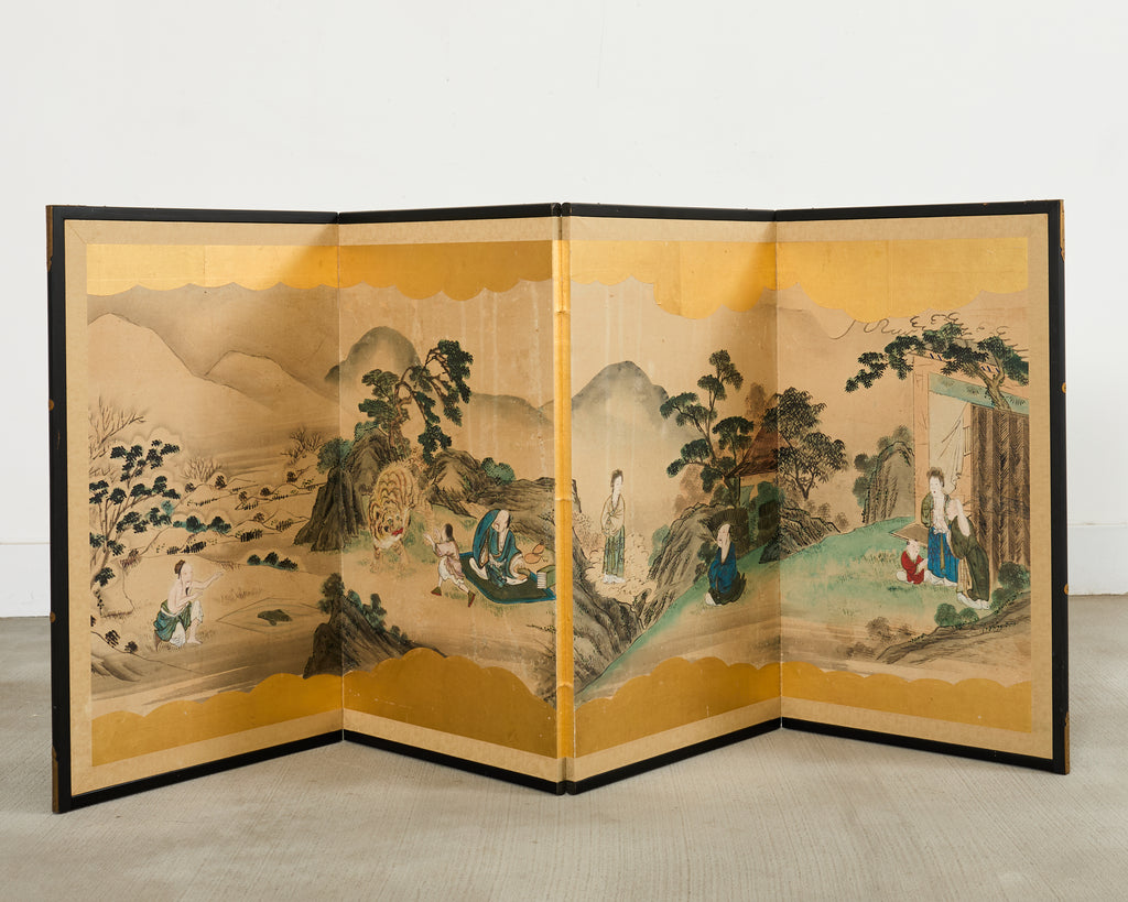 Japanese Edo Four Panel Screen Paragons of Filial Piety