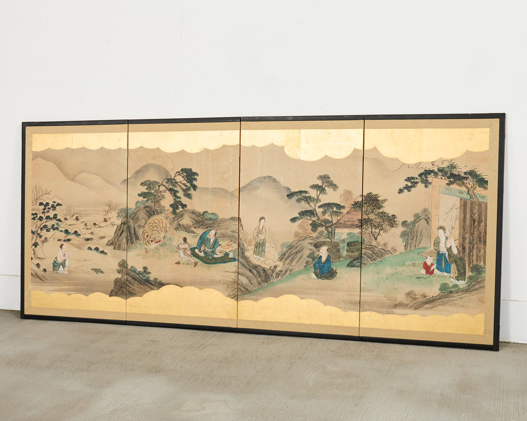 Japanese Edo Four Panel Screen Paragons of Filial Piety