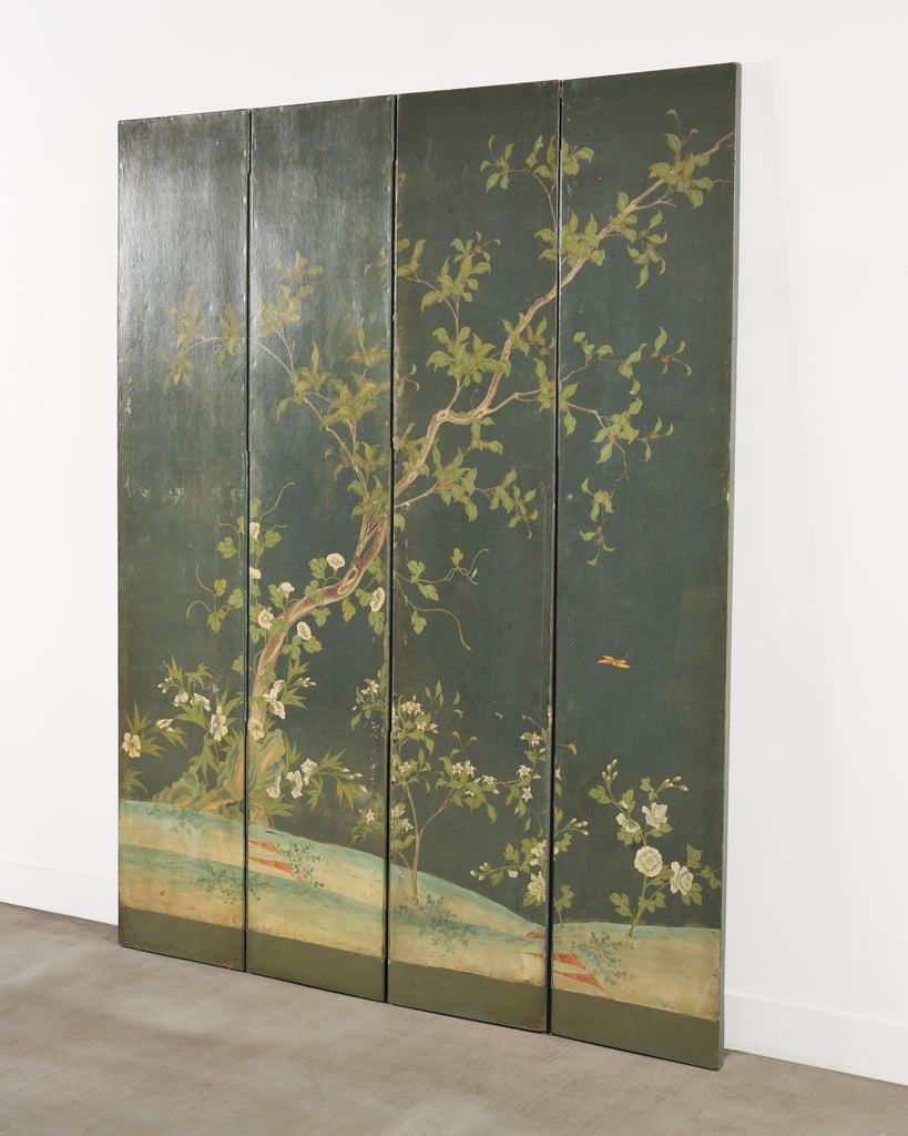 English Chinoiserie Decorated Flora and Fauna Folding Screen