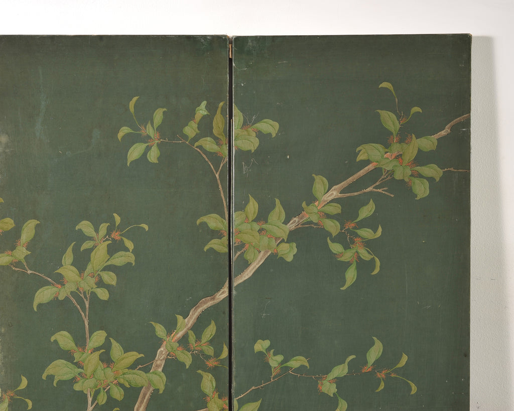 English Chinoiserie Decorated Flora and Fauna Folding Screen