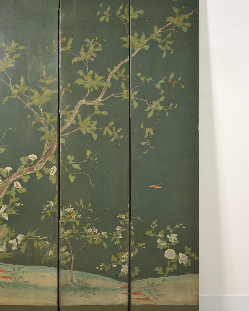 English Chinoiserie Decorated Flora and Fauna Folding Screen