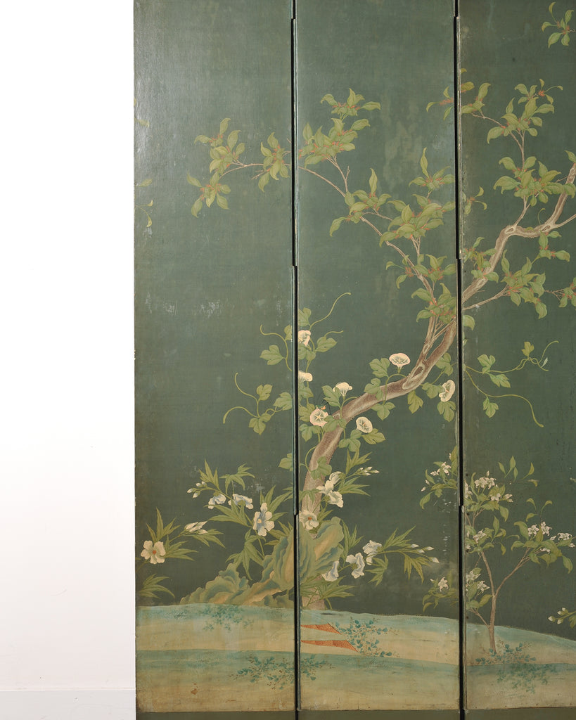 English Chinoiserie Decorated Flora and Fauna Folding Screen
