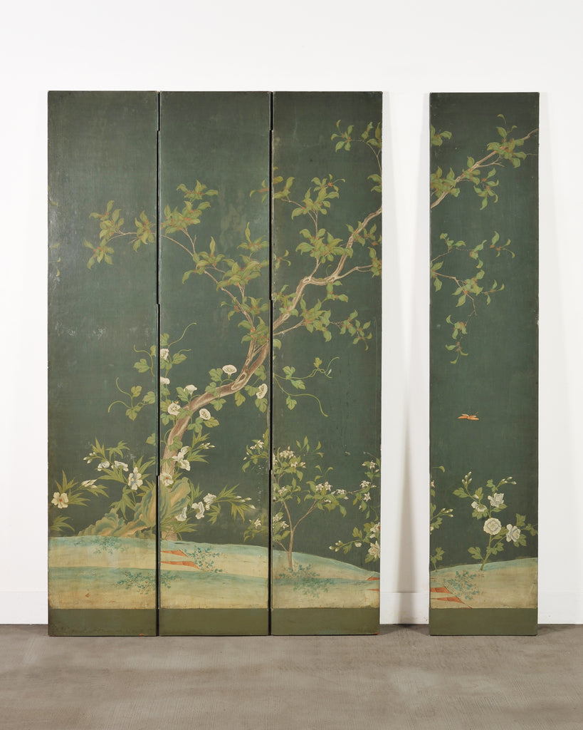 English Chinoiserie Decorated Flora and Fauna Folding Screen