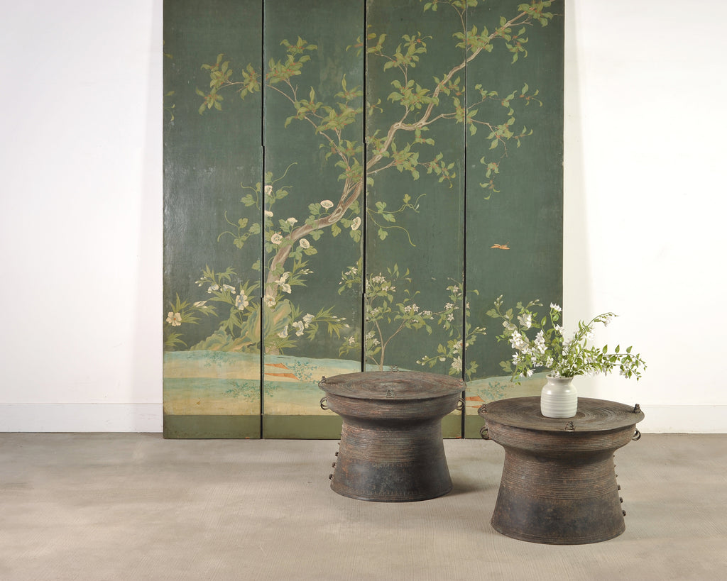 English Chinoiserie Decorated Flora and Fauna Folding Screen