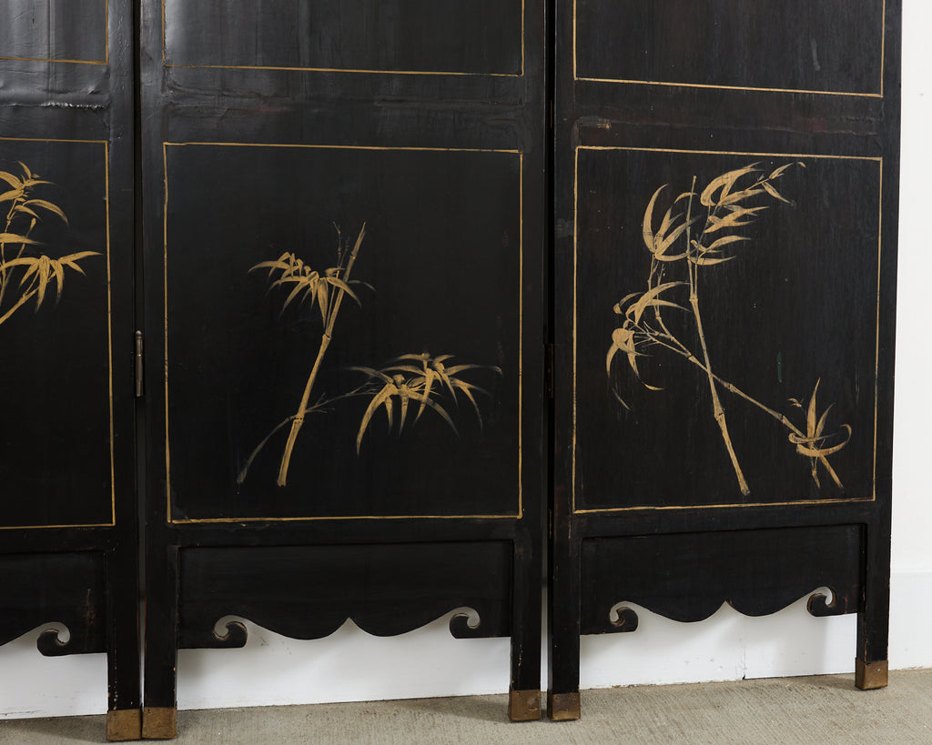 Chinese Export Four Panel Carved Soapstone Coromandel Screen