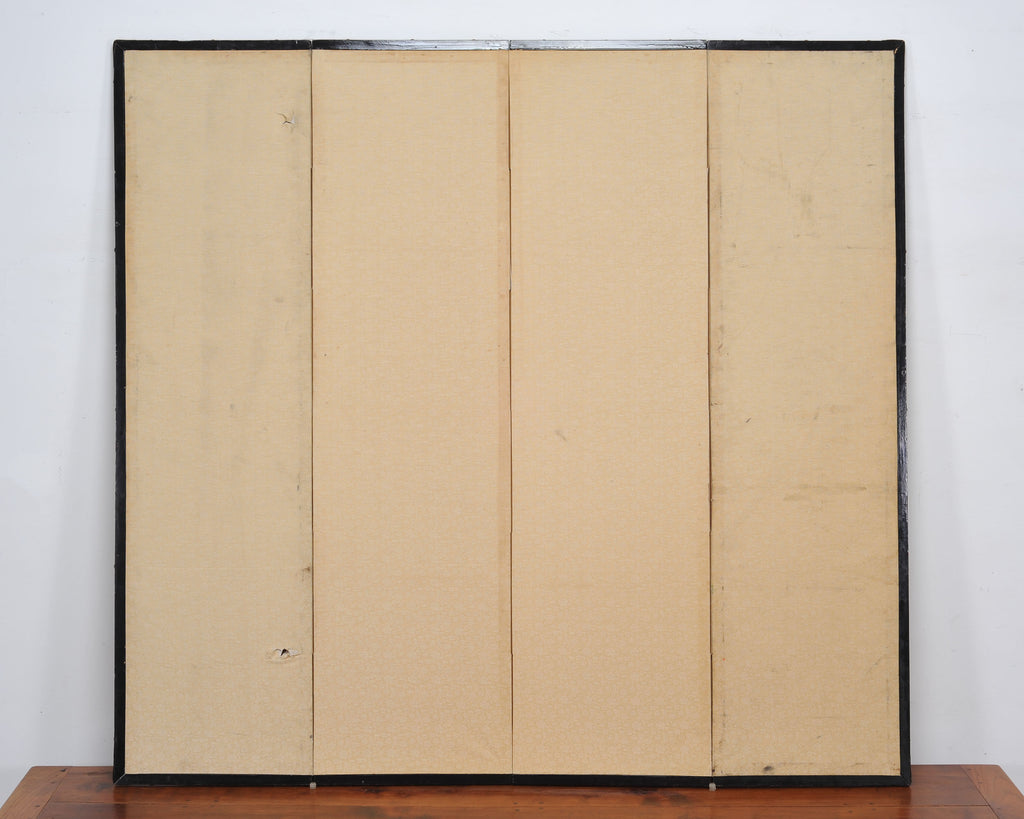 Japanese Showa Four Panel Screen Spring River Landscape 5 Ft.