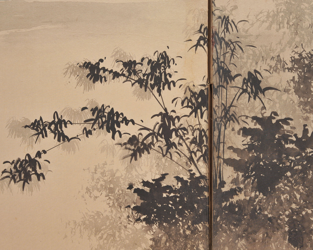 Japanese Showa Four Panel Screen Spring River Landscape 5 Ft.