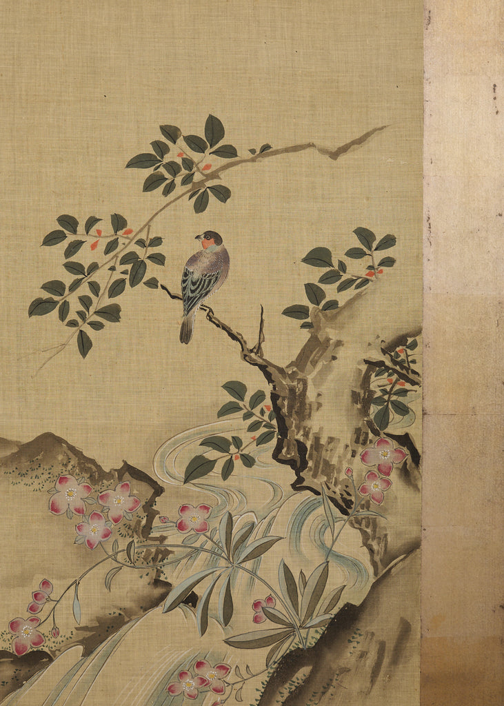 Japanese Kano School Four Panel Screen Birds and Owl