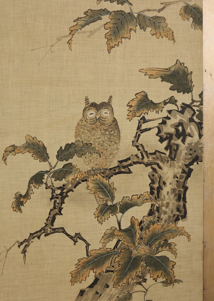 Japanese Kano School Four Panel Screen Birds and Owl
