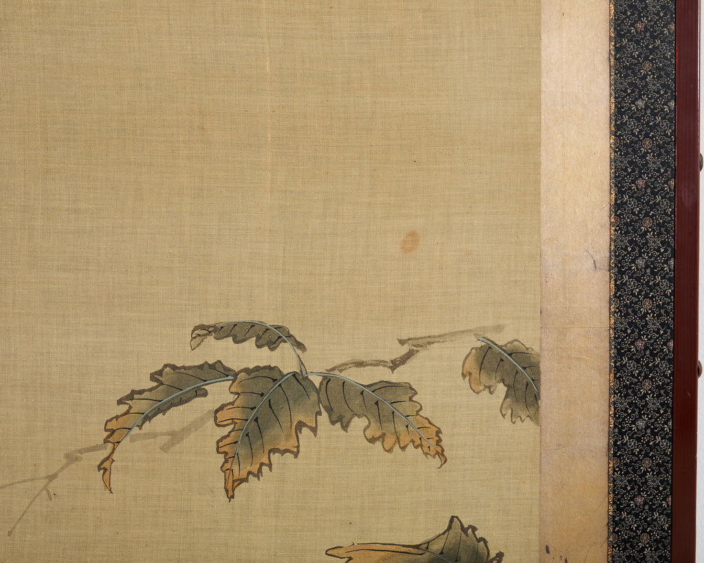 Japanese Kano School Four Panel Screen Birds and Owl