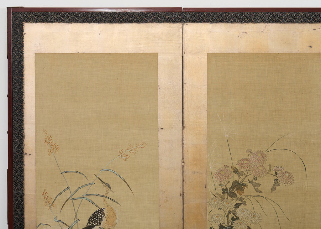 Japanese Kano School Four Panel Screen Birds and Owl
