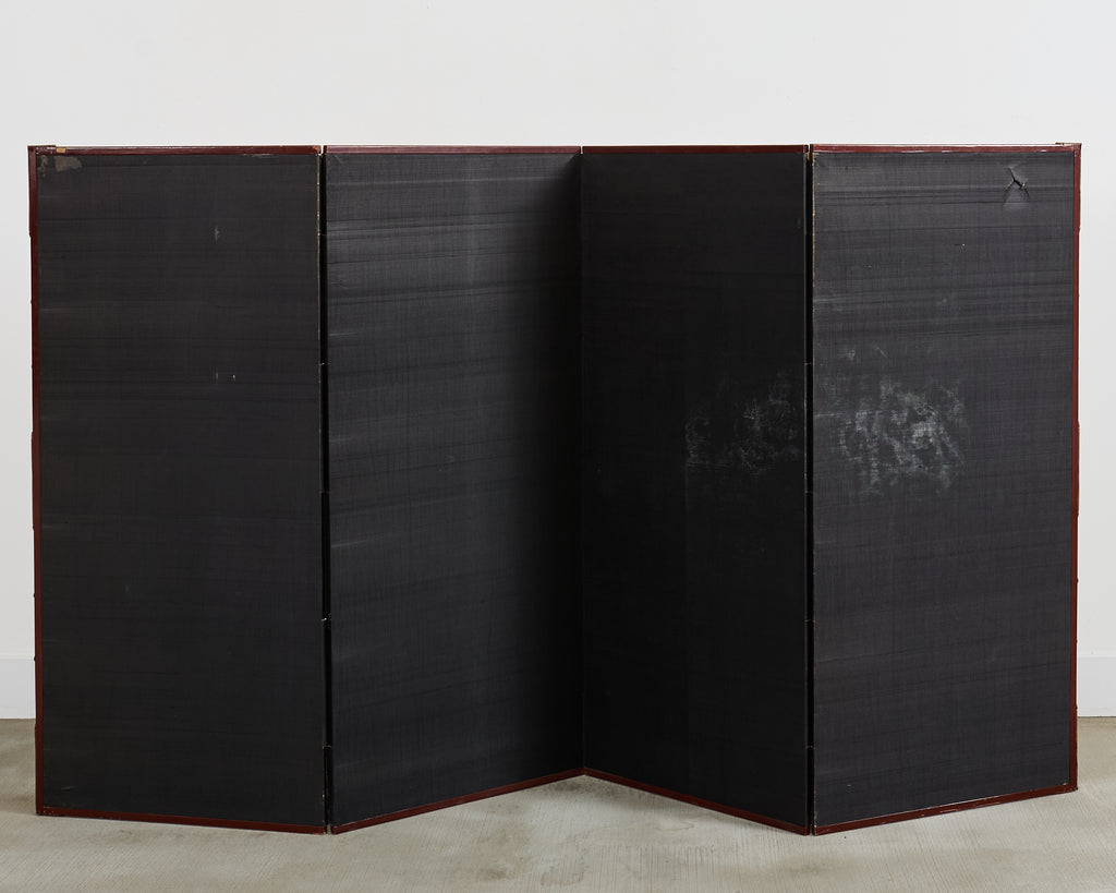 Japanese Kano School Four Panel Screen Birds and Owl