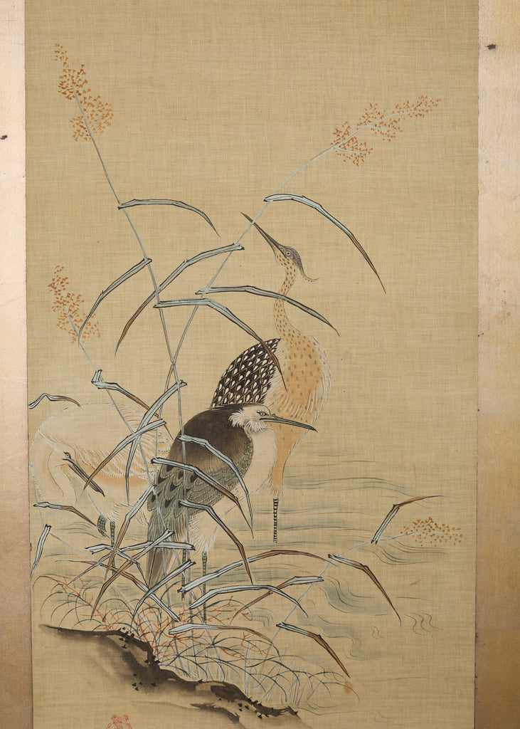 Japanese Kano School Four Panel Screen Birds and Owl