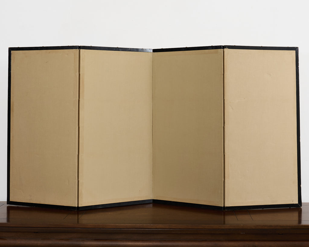 Asian Four Panel Byobu Screen Hundred Flowers Bloom