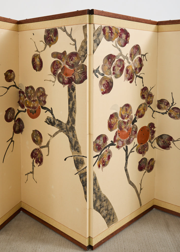 Japanese Showa Four Panel Screen Fruiting Pomegranate Tree