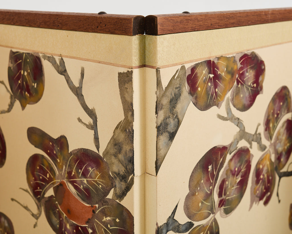 Japanese Showa Four Panel Screen Fruiting Pomegranate Tree