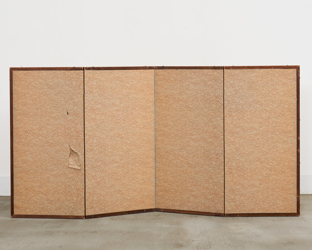 Japanese Showa Four Panel Screen Fruiting Pomegranate Tree