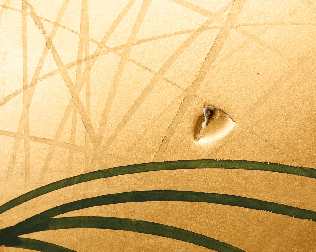 Japanese Showa Four Panel Screen Quail Amid Autumn Grasses