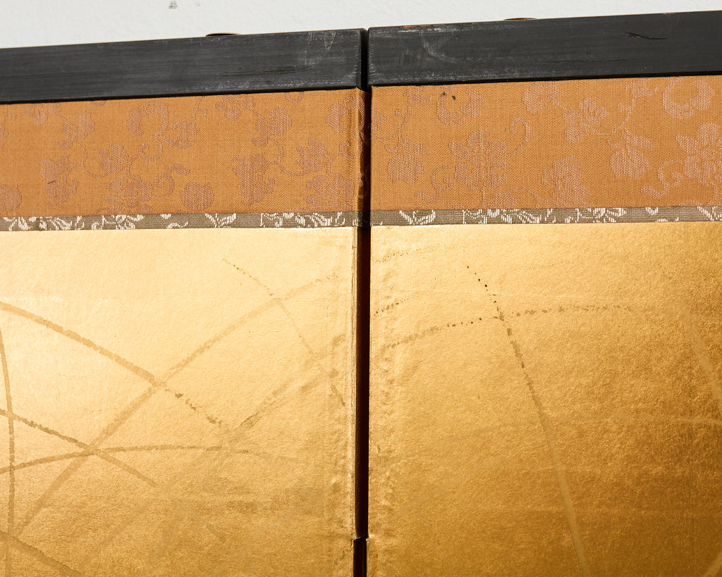 Japanese Showa Four Panel Screen Quail Amid Autumn Grasses