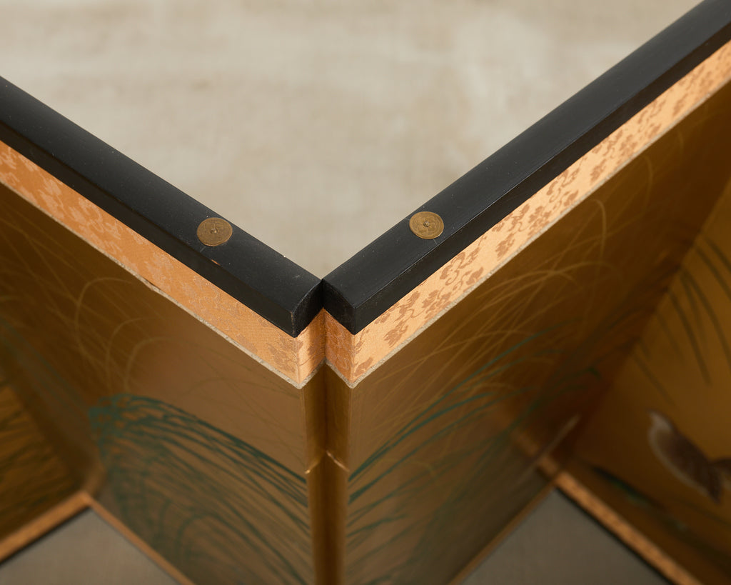 Japanese Showa Four Panel Screen Quail Amid Autumn Grasses