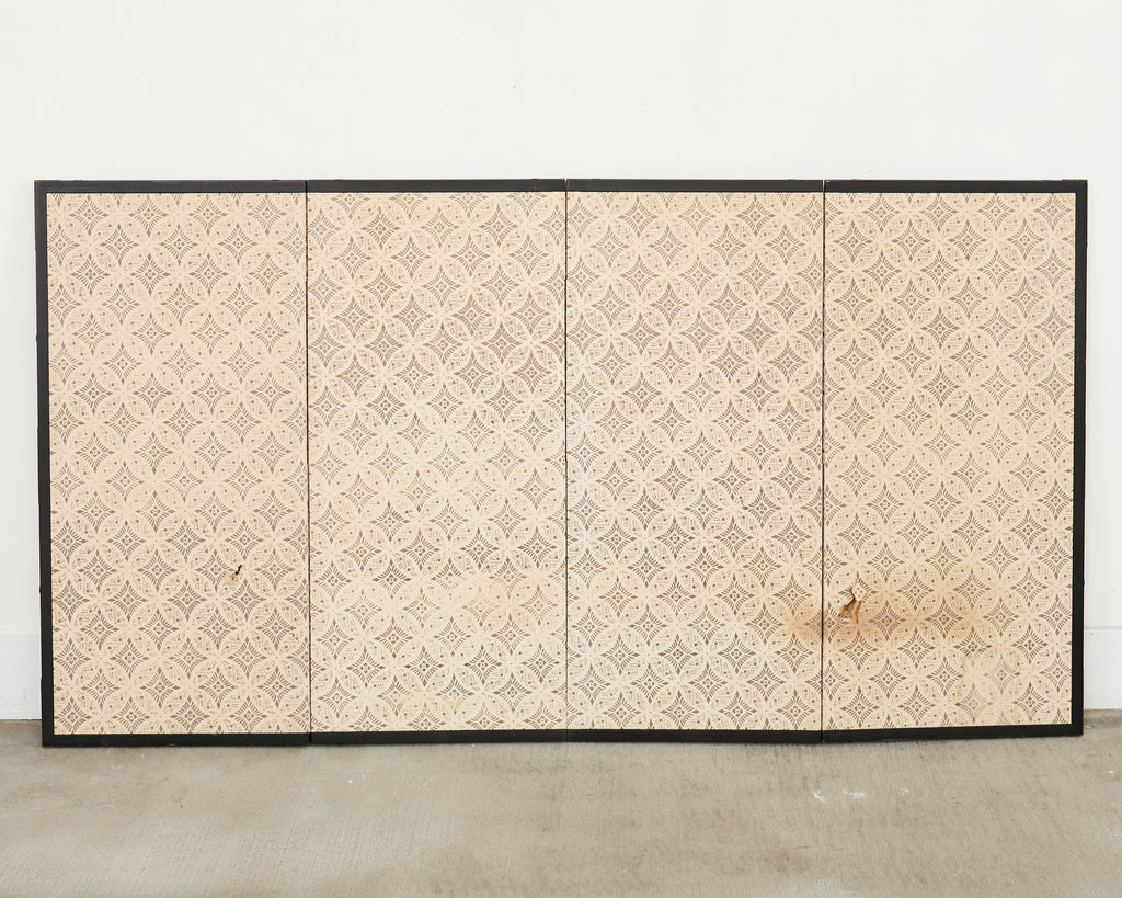 Japanese Showa Four Panel Screen Quail Amid Autumn Grasses