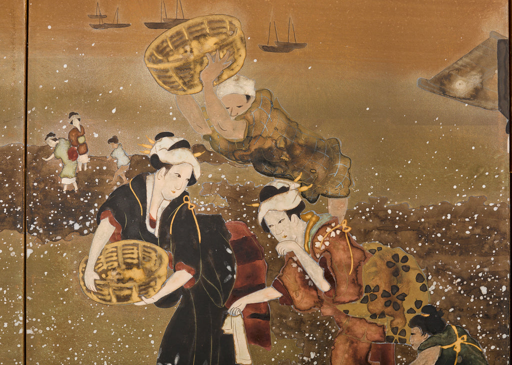 Japanese Showa Screen Shell Gathering After Katsushika Hokusai