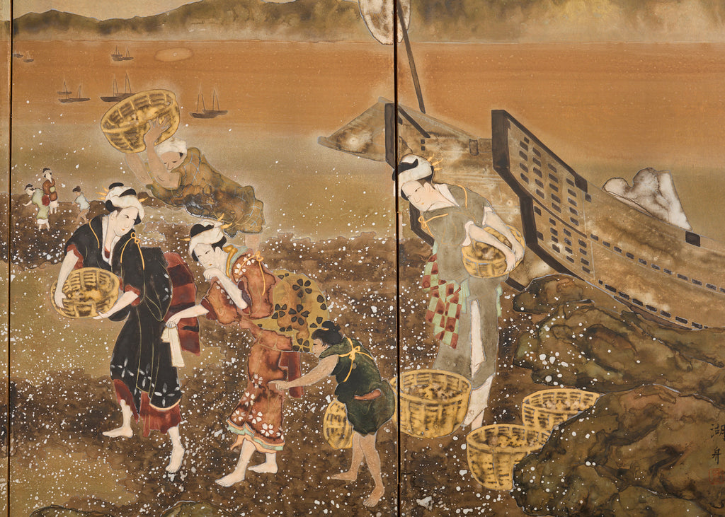 Japanese Showa Screen Shell Gathering After Katsushika Hokusai