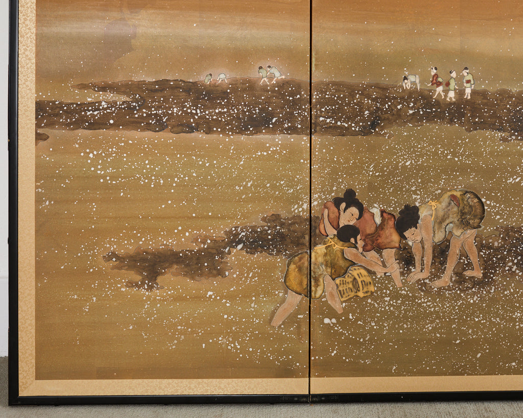 Japanese Showa Screen Shell Gathering After Katsushika Hokusai