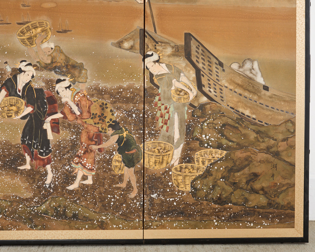 Japanese Showa Screen Shell Gathering After Katsushika Hokusai