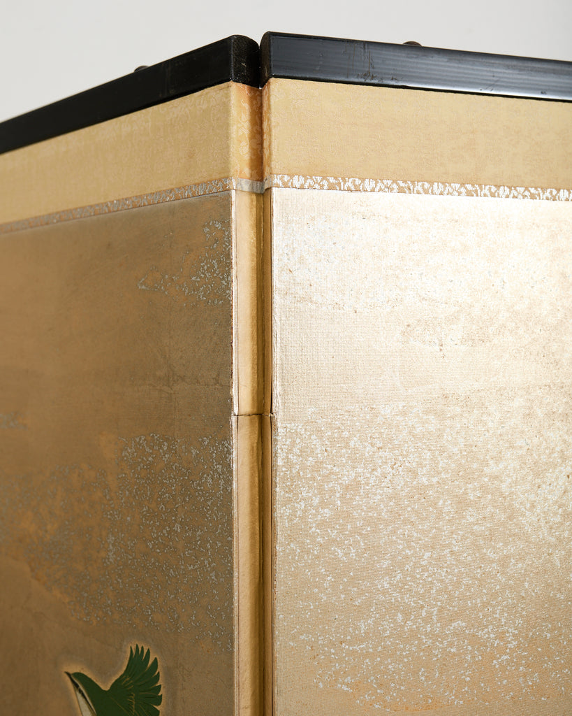 Japanese Showa Four Panel Screen Prunus with Songbirds