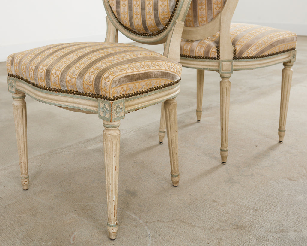 Set of Four French Louis XVI Style Painted Dining Chairs