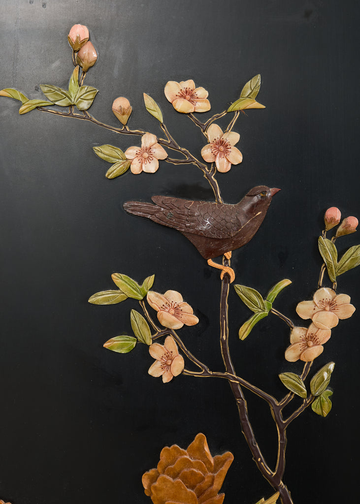 Chinese Six Panel Carved Soapstone Coromandel Lacquer Screen