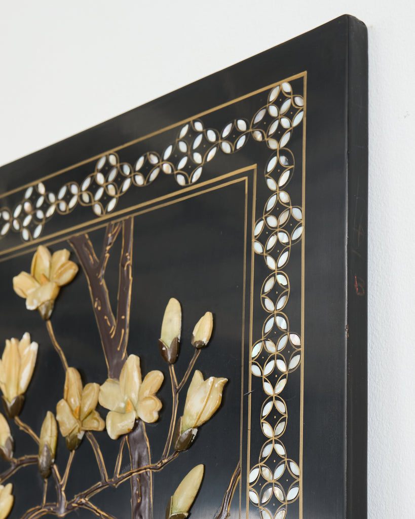 Chinese Six Panel Carved Soapstone Coromandel Lacquer Screen