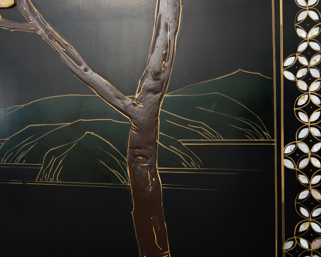 Chinese Six Panel Carved Soapstone Coromandel Lacquer Screen