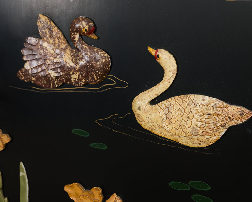 Chinese Six Panel Carved Soapstone Coromandel Lacquer Screen