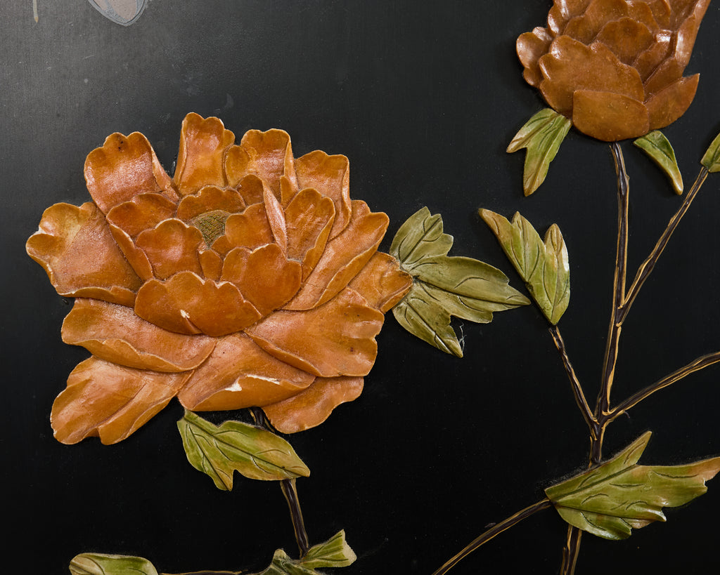 Chinese Six Panel Carved Soapstone Coromandel Lacquer Screen