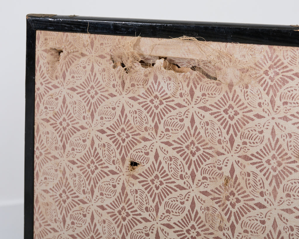 Japanese Showa Four Panel Screen Flower Vases on Silk