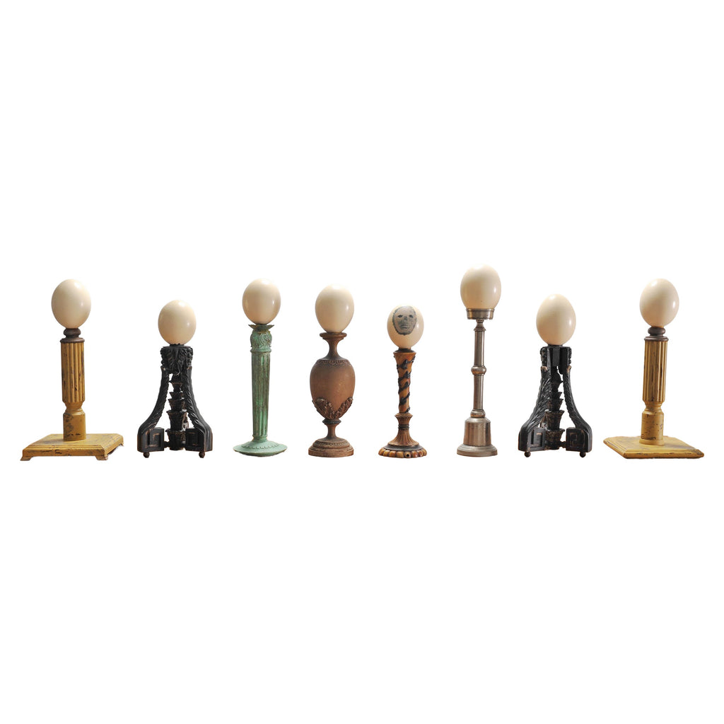 Set of Eight Mounted Ostrich Egg Finials by Artist Ira Yeager