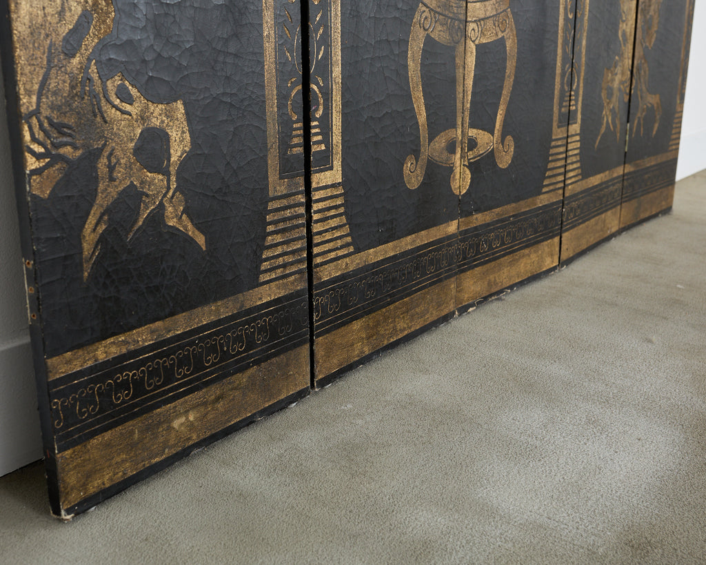 Neoclassical Style Lacquered Five Panel Screen Fragment