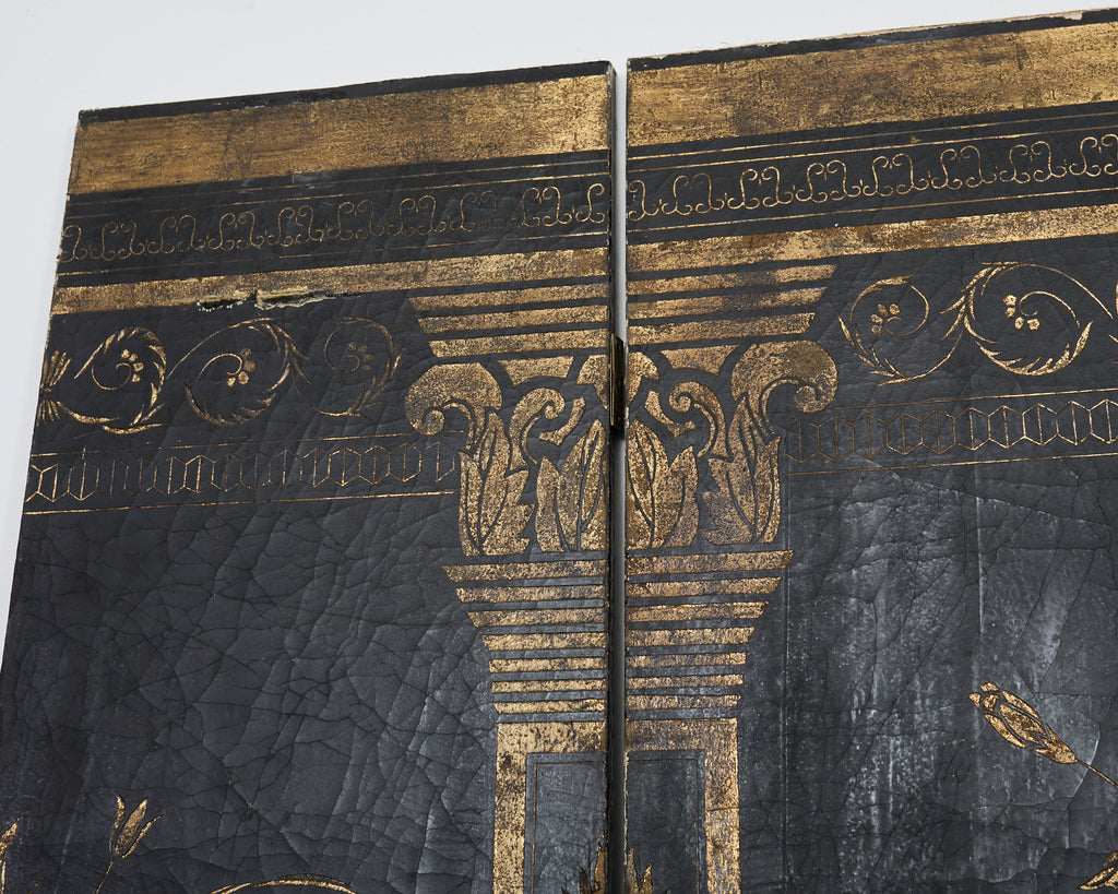 Neoclassical Style Lacquered Five Panel Screen Fragment