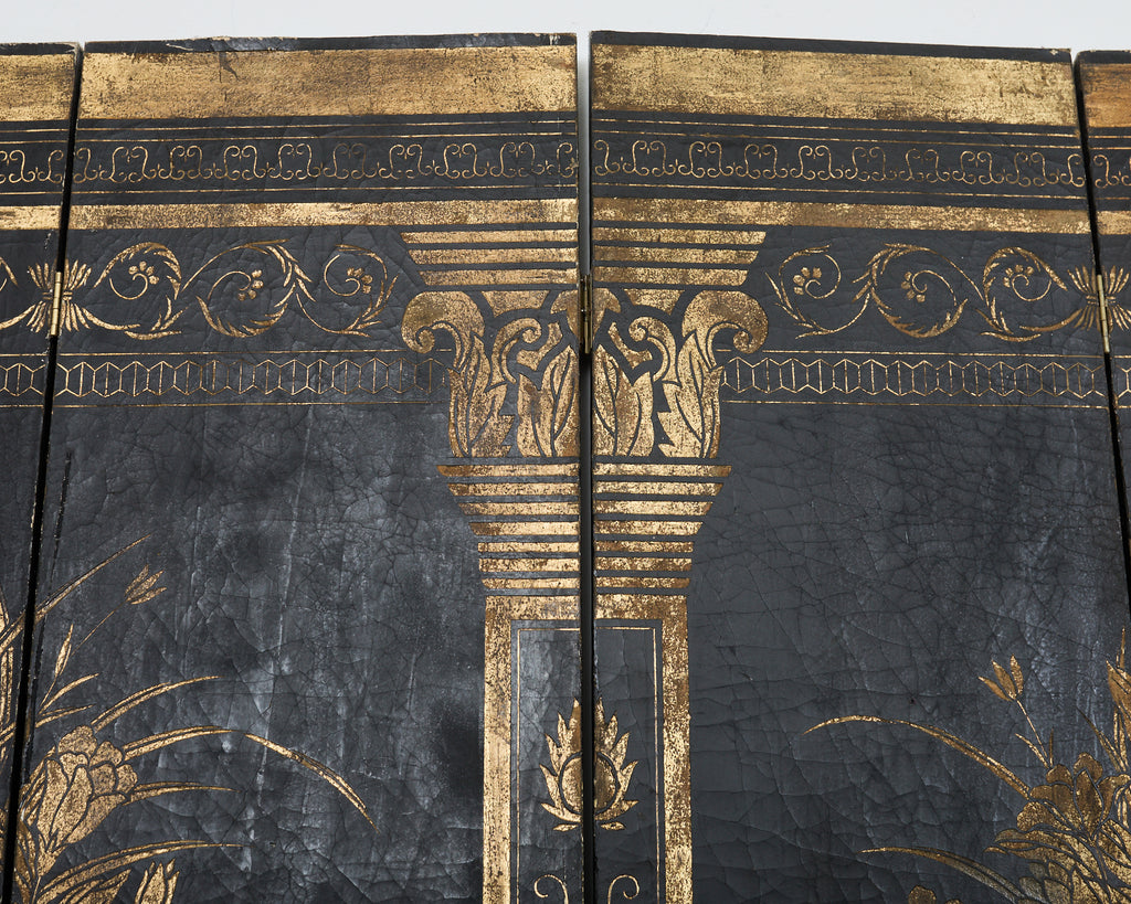 Neoclassical Style Lacquered Five Panel Screen Fragment