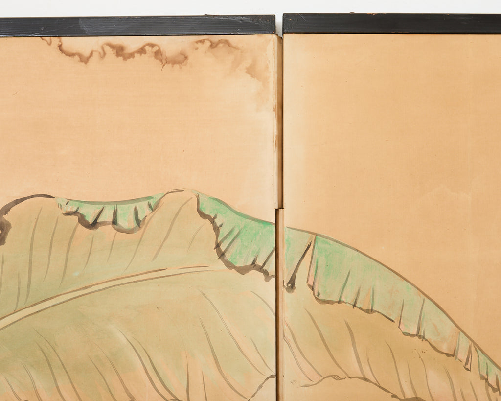 Japanese Taisho Six Panel Screen Roosters and Hens