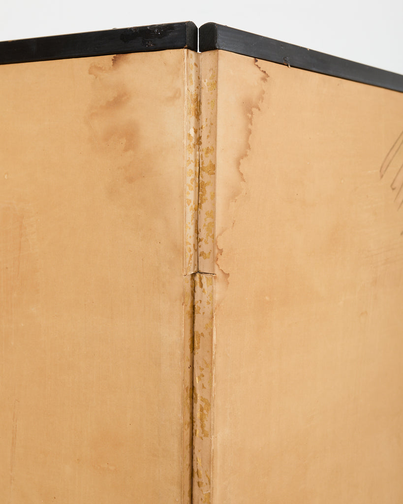 Japanese Taisho Six Panel Screen Roosters and Hens