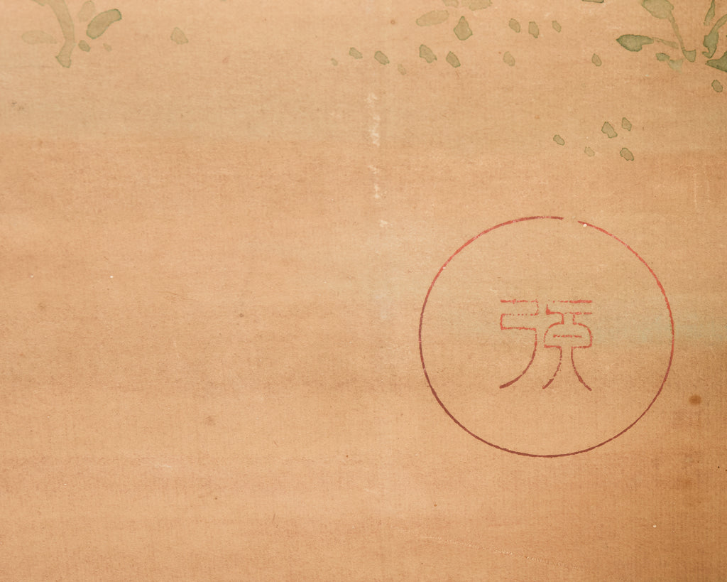 Japanese Taisho Six Panel Screen Roosters and Hens