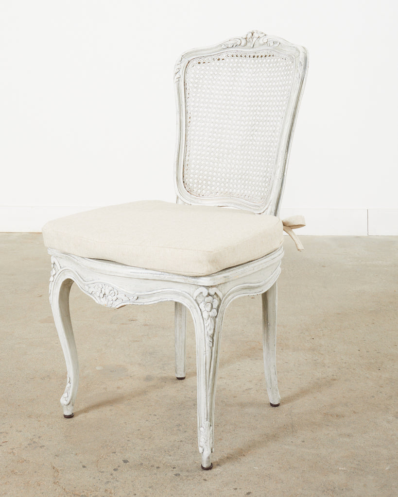 Set of Six French Provincial Style Painted Cane Dining Chairs