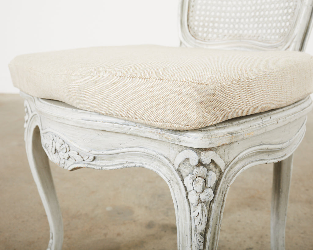 Set of Six French Provincial Style Painted Cane Dining Chairs