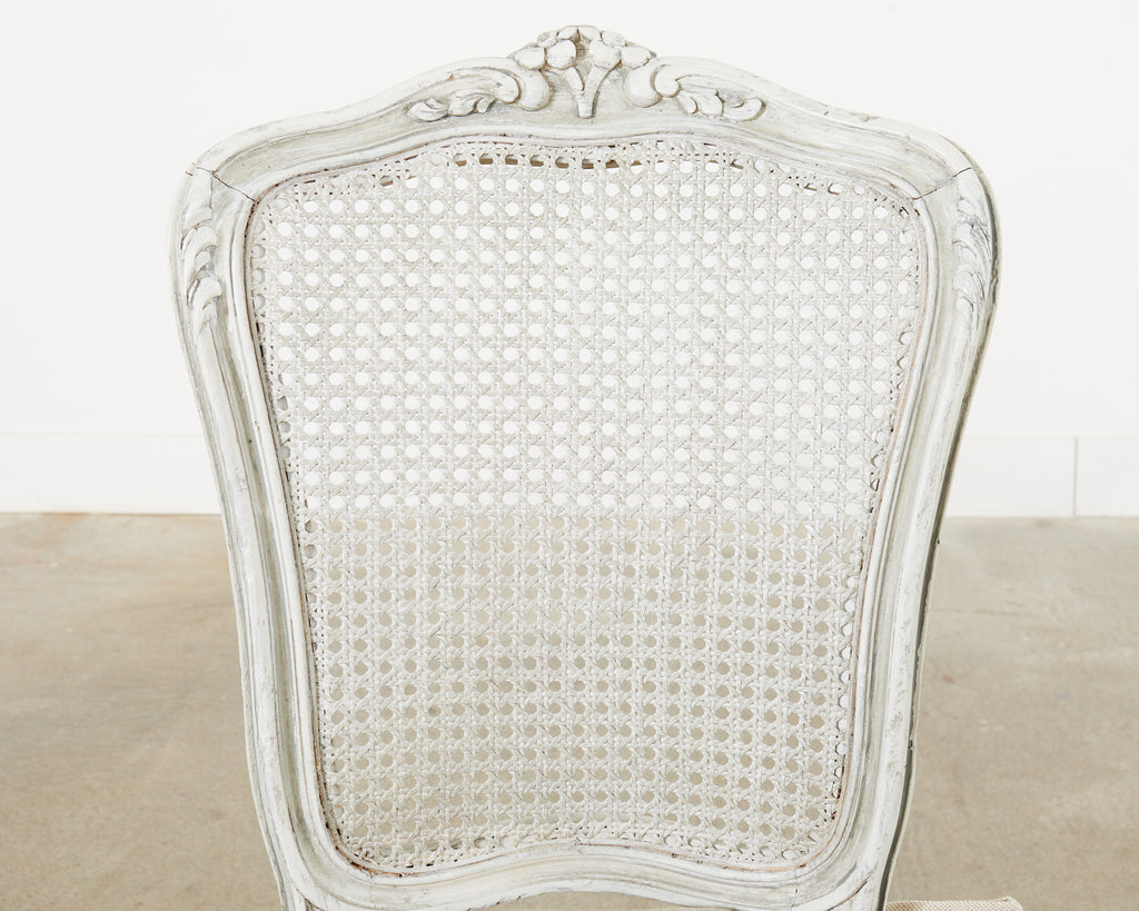 Set of Six French Provincial Style Painted Cane Dining Chairs