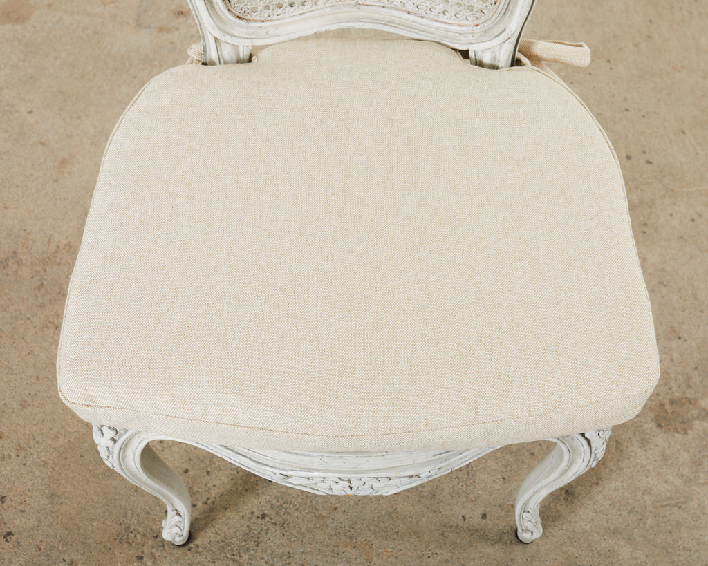 Set of Six French Provincial Style Painted Cane Dining Chairs