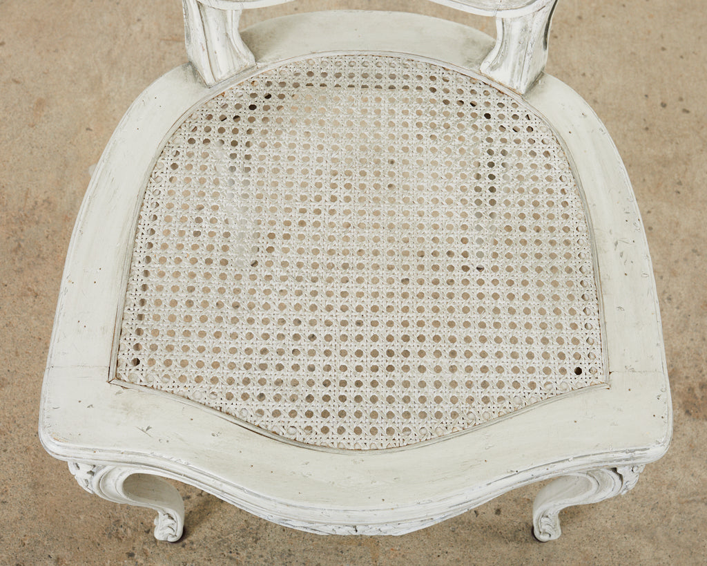 Set of Six French Provincial Style Painted Cane Dining Chairs